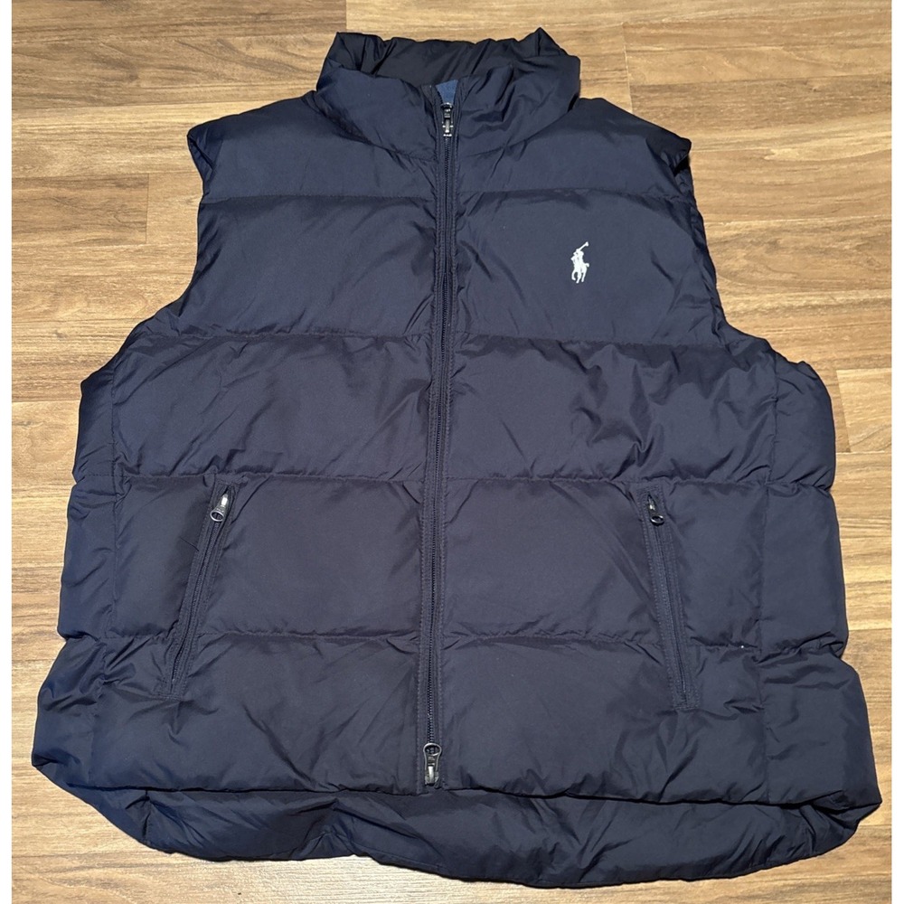 Ralph Lauren Sport Puffer Vest Navy Blue Large Down Fill Mens Quilted Jacket